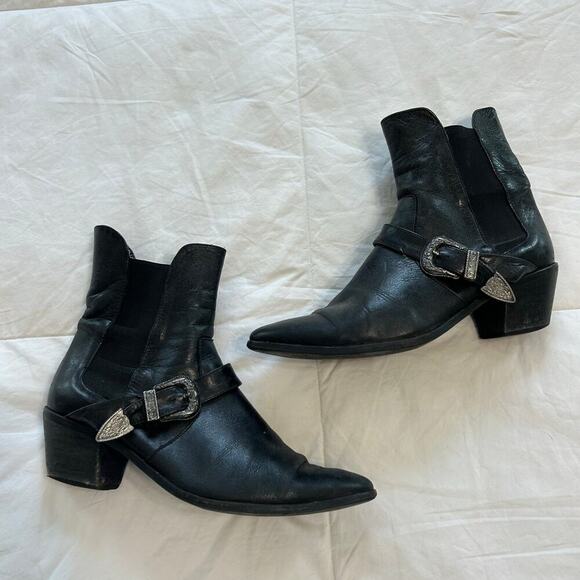 Zara Basic Black Leather Buckled Western Ankle Boots Women’s Size 9 - Picture 11 of 11